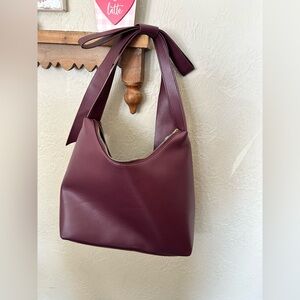 AOTA Anthropologie Wine Bow Shoulder Bag Slouchy Hobo Coquette Vegan Recycled
